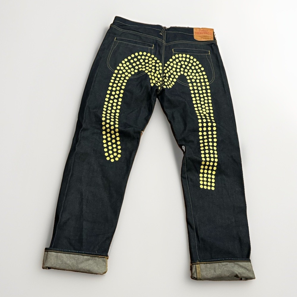 EVISU Heritage Dark Indigo Hand Painted Selvedge Denim Jeans 36 X 36 Rare